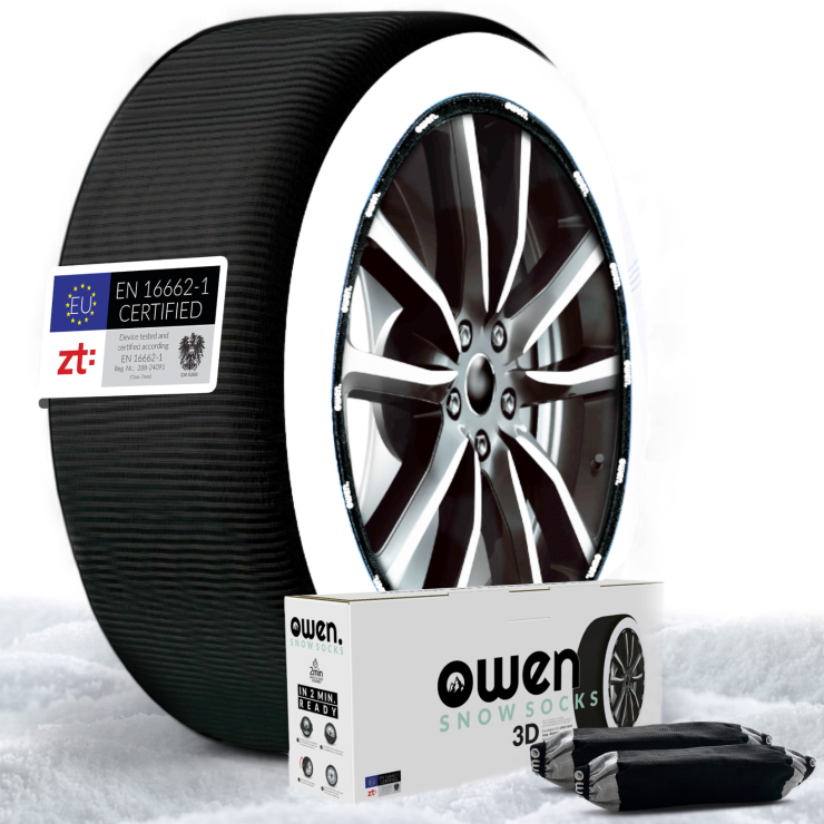 OWEN Chaînes à neige textiles / Chaussettes à neige XS - Certifié EN 16662-1 - Homologué - Lot de 2 - 3D